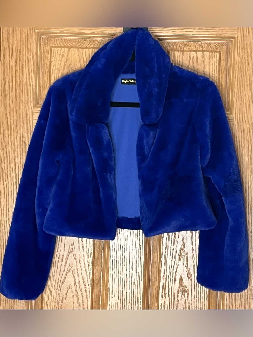 Cobalt Blue Faux Fur Cropped Jacket - Plush Open Front Teddy Coat